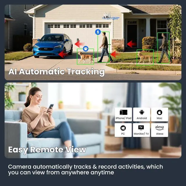 Alt view image 5 of 7 - xmartO Auto-Track Security Camera Outdoor Wireless, 3MP WiFi PTZ Security Camera AC Powered, Auto Floodlight, Color Night Vision, Motion Detection MSG and Siren, SD Card and Cloud Storage