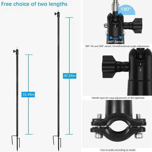 Alt view image 2 of 6 - 31.49 or 47.24 inch Ground Stake Mount Stand with Solar Panel Mount for Ring, Blink, Arlo, Eufy, Wyze, Google Nest, Simplisafe Cameras and Solar Panels Ground Stake BracketBlack