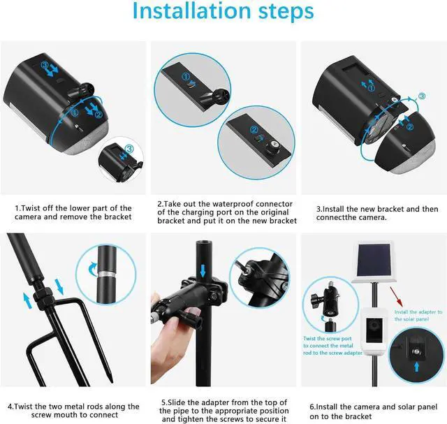 Alt view image 4 of 6 - 31.49 or 47.24 inch Ground Stake Mount Stand with Solar Panel Mount for Ring, Blink, Arlo, Eufy, Wyze, Google Nest, Simplisafe Cameras and Solar Panels Ground Stake BracketBlack