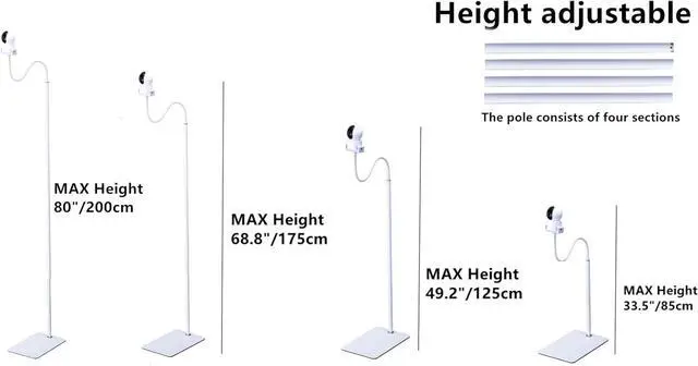 Alt view image 3 of 5 - 80"-31" Tall White Floor Holder Stand Mount for Security Cameras, 3.2lbs Base,Height Adjustable 31.5-80",Compatible with Baby Camera Monitor/Security Cameras/Pet Camera