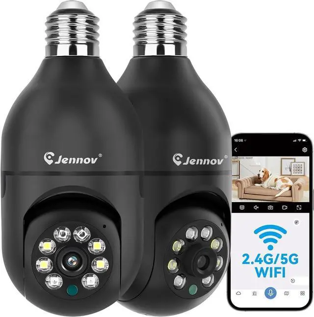 Main image of Jennov 2K Light Bulb Security Camera, Auto-Tracking Security Cameras Wireless Outdoor, 360° PTZ, Dual-Band WiFi (2.4G/5G), AI Human Detection, Indoor/Outdoor, E27 Socket-Powered, Compatible Alexa