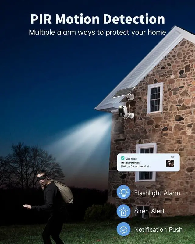 Alt view image 4 of 7 - Security Cameras Wireless Outdoor, Solar Battery Powered 2k Color Night Vision, AI Motion Detection, IP66 Weatherproof, 2-Way Talk, SD/Cloud Storage, 2.4Ghz WiFi Cameras for Home Security (2 Pack)