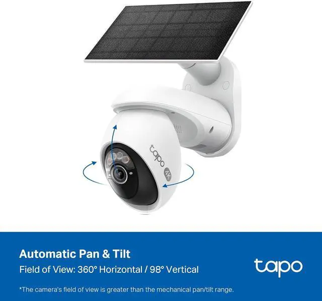 Alt view image 4 of 7 - Tapo 4K Outdoor Camera Wireless, Battery Camera w/Solar Panel, Pan/Tilt, 360° View, 24/7 Capture, Free Person/Vehicle Detection, Night Vision, SD/Cloud, Works w/Alexa and Google Home, VistaCam 360