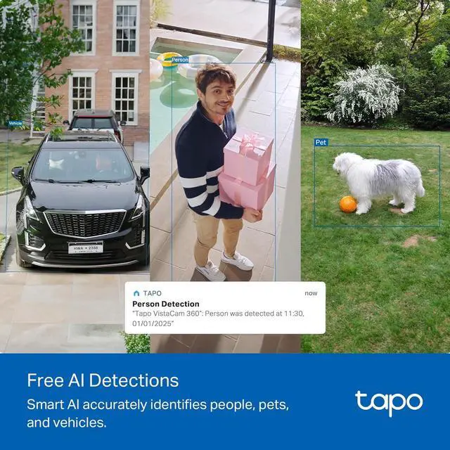 Alt view image 6 of 7 - Tapo 4K Outdoor Camera Wireless, Battery Camera w/Solar Panel, Pan/Tilt, 360° View, 24/7 Capture, Free Person/Vehicle Detection, Night Vision, SD/Cloud, Works w/Alexa and Google Home, VistaCam 360