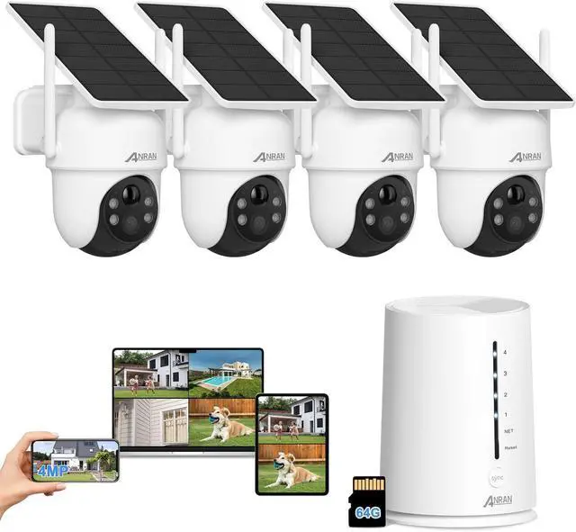 Main image of ANRAN Solar Security Cameras Wireless Outdoor, 4MP FHD Home Security System Battery Powered, 4-Cam Kit with Integrated Solar Panel, Forever Power, Spotlight, Expandable Local Storage, No Monthly Fee