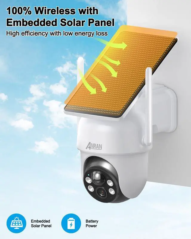 Alt view image 5 of 7 - ANRAN Solar Security Cameras Wireless Outdoor, 4MP FHD Home Security System Battery Powered, 4-Cam Kit with Integrated Solar Panel, Forever Power, Spotlight, Expandable Local Storage, No Monthly Fee