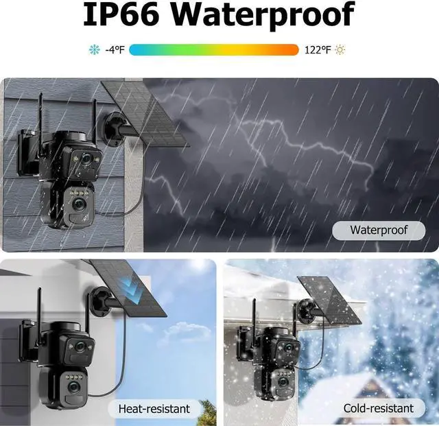 Alt view image 5 of 7 - Uniter Dual Lens Solar Security Cameras Wireless Outdoor,5G/2.4G WiFi 6, Panoramic & Tracking Cam 2-in-1, 6MP Color Night Vision/Motion Detection/Person Tracking/Spotlight Siren/PTZ/2-Way Audio(2Pack)