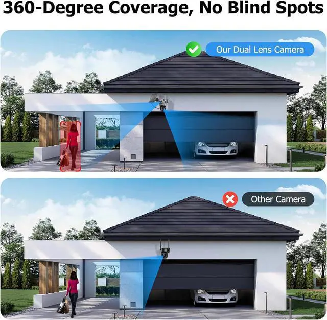 Alt view image 4 of 7 - Kurain Solar Security Cameras Wireless Outdoor, 2.4G/5G WiFi 6, Dual Lens Security Camera with 6MP Color Night Vision/Motion Detection/Human Tracking/Spotlight Siren/2-Way Audio/360°PTZ/Alexa, 2Pcs