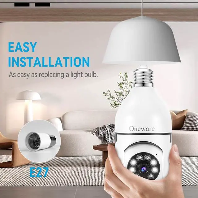 Alt view image 2 of 6 - Light Bulb Security Camera HD Pan Tilt Wireless 360 Degree Floodlight Night Vision 5Ghz with Floodlight Human Motion Detection and Alarm 2pack with 64GB Card
