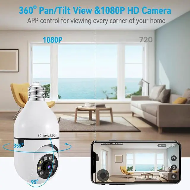 Alt view image 3 of 6 - Light Bulb Security Camera HD Pan Tilt Wireless 360 Degree Floodlight Night Vision 5Ghz with Floodlight Human Motion Detection and Alarm 2pack with 64GB Card