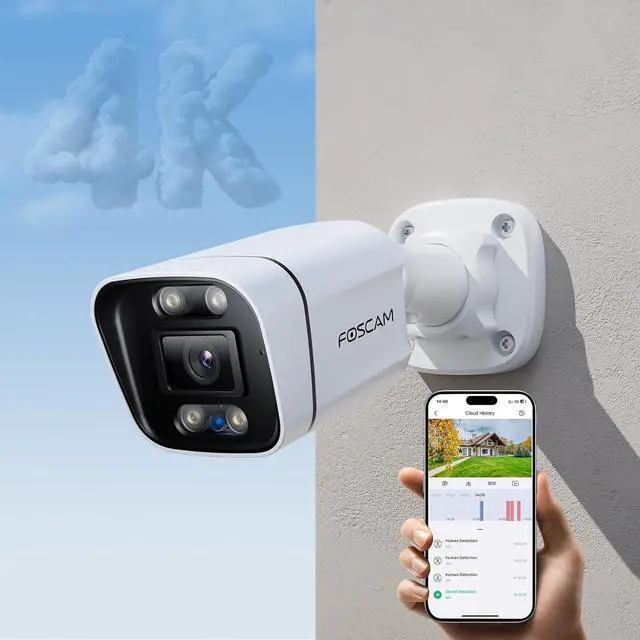 Main image of FOSCAM 4K 8MP IP PoE Security Cameras Wireless Outdoor, V8EP Surveillance Camera for Home Security, 120° FoV, 20x Zoom, AI Detect Human/Vehicle, 66FT Color Night Vision,Siren Alert,2-Way Audio,IP66