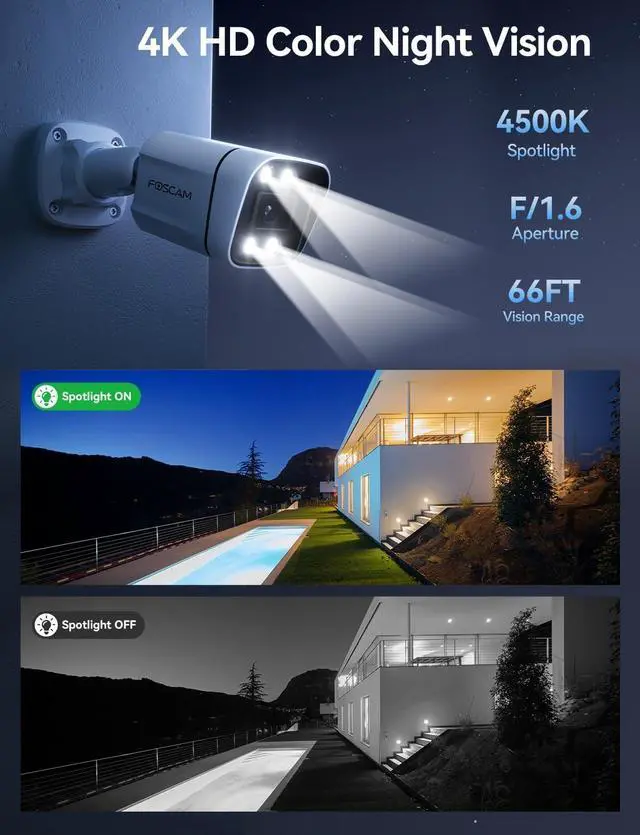 Alt view image 5 of 7 - FOSCAM 4K 8MP IP PoE Security Cameras Wireless Outdoor, V8EP Surveillance Camera for Home Security, 120° FoV, 20x Zoom, AI Detect Human/Vehicle, 66FT Color Night Vision,Siren Alert,2-Way Audio,IP66