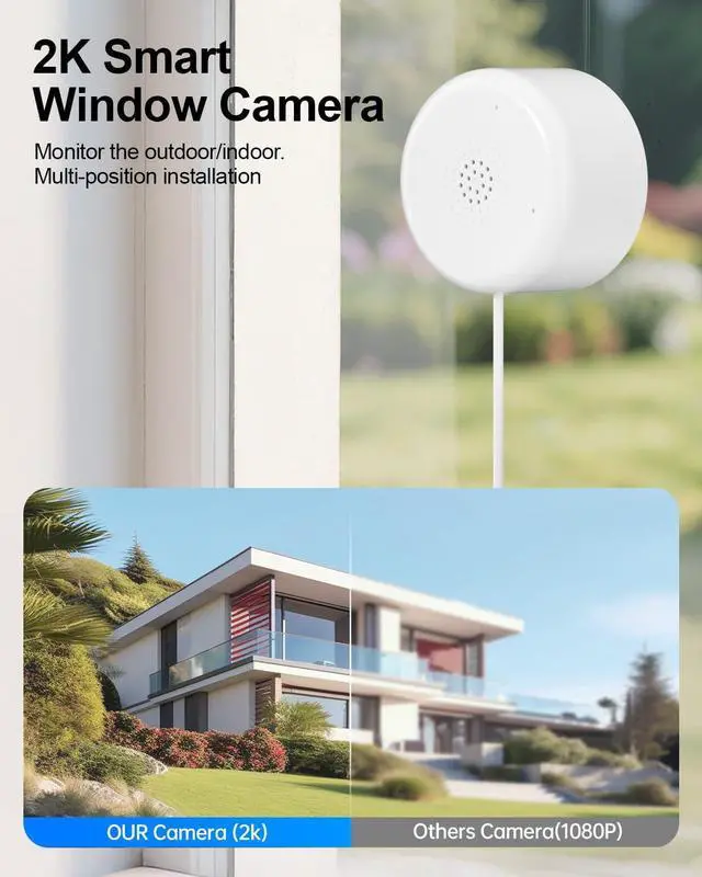 Alt view image 2 of 7 - Window Camera-2K Security Camera for Baby/Pet/Elderly,WiFi Indoor Cameras for Home Security with Blacklight Full Color Night Vision,Human & Motion Detection,2-Way Audio,911 Alert,24/7 Recording (2PCS)