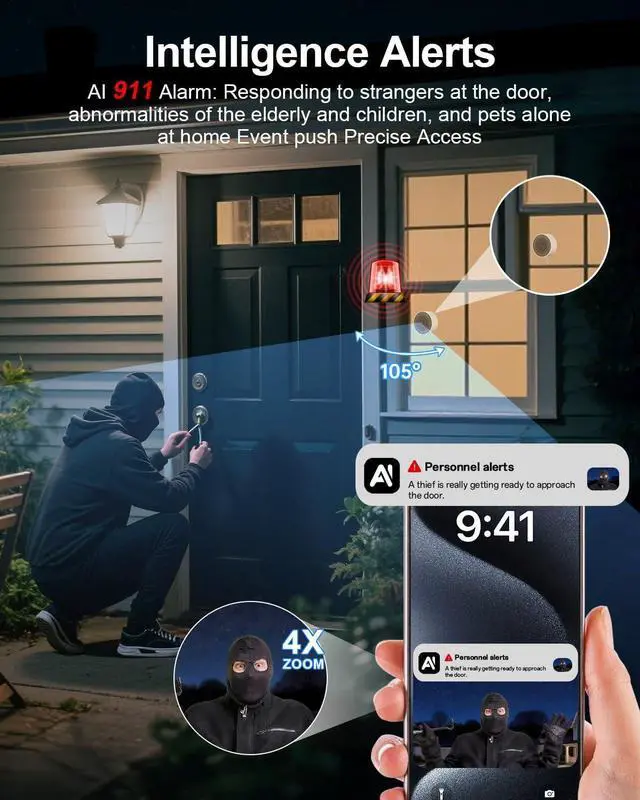 Alt view image 3 of 7 - Window Camera-2K Security Camera for Baby/Pet/Elderly,WiFi Indoor Cameras for Home Security with Blacklight Full Color Night Vision,Human & Motion Detection,2-Way Audio,911 Alert,24/7 Recording (2PCS)