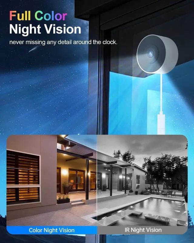 Alt view image 4 of 7 - Window Camera-2K Security Camera for Baby/Pet/Elderly,WiFi Indoor Cameras for Home Security with Blacklight Full Color Night Vision,Human & Motion Detection,2-Way Audio,911 Alert,24/7 Recording (2PCS)