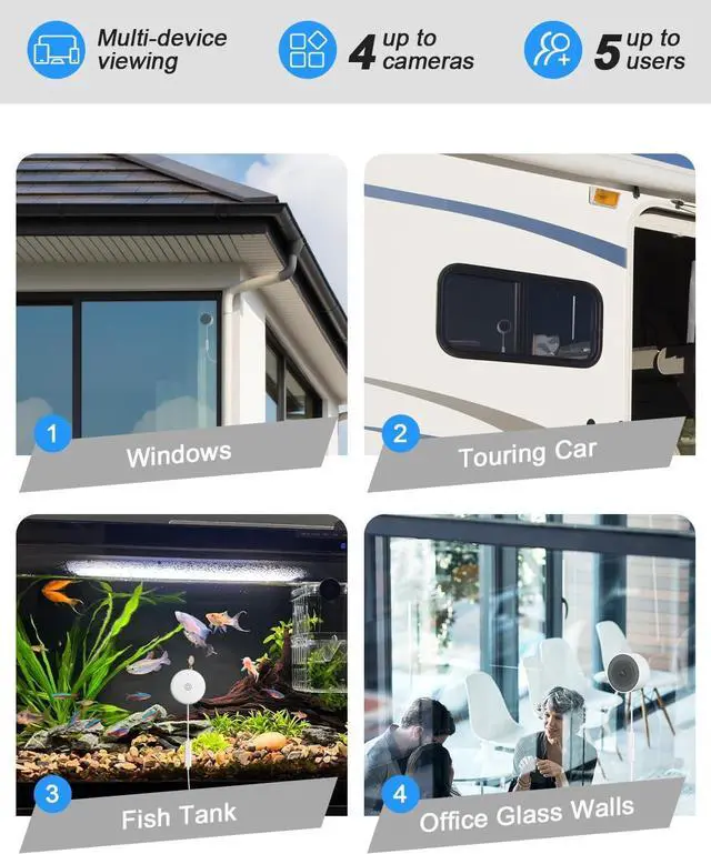 Alt view image 6 of 7 - Window Camera-2K Security Camera for Baby/Pet/Elderly,WiFi Indoor Cameras for Home Security with Blacklight Full Color Night Vision,Human & Motion Detection,2-Way Audio,911 Alert,24/7 Recording (2PCS)