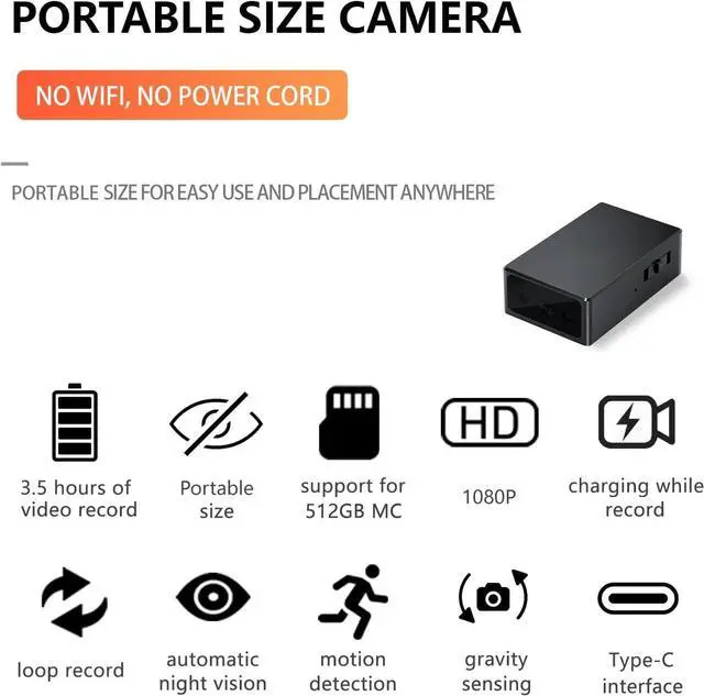 Alt view image 2 of 7 - Mini Camera, Body Camera, Home Security Cameras, HD 1080P, Portable Cameras, Indoor Nanny Cam,with Night Vision, Motion Detection, Loop Record, Gravity Sensor, 512GB Max, No-WiFi