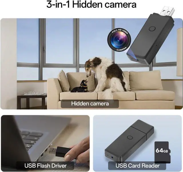 Alt view image 2 of 7 - 64GB USB Flash Drive Camera,1080P Video Resolution Security, Rechargeable Portable mini Body cam,Surveillance Camera