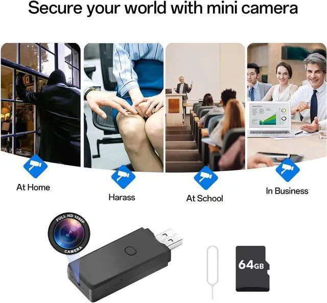 Alt view image 3 of 7 - 64GB USB Flash Drive Camera,1080P Video Resolution Security, Rechargeable Portable mini Body cam,Surveillance Camera