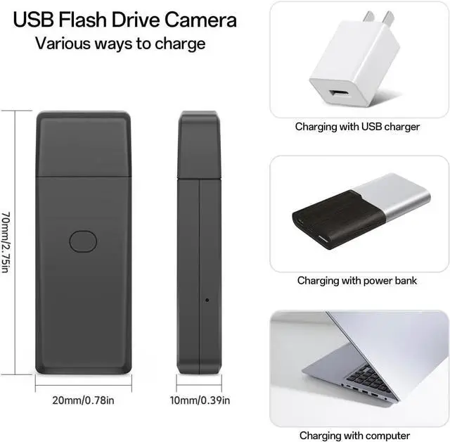 Alt view image 7 of 7 - 64GB USB Flash Drive Camera,1080P Video Resolution Security, Rechargeable Portable mini Body cam,Surveillance Camera