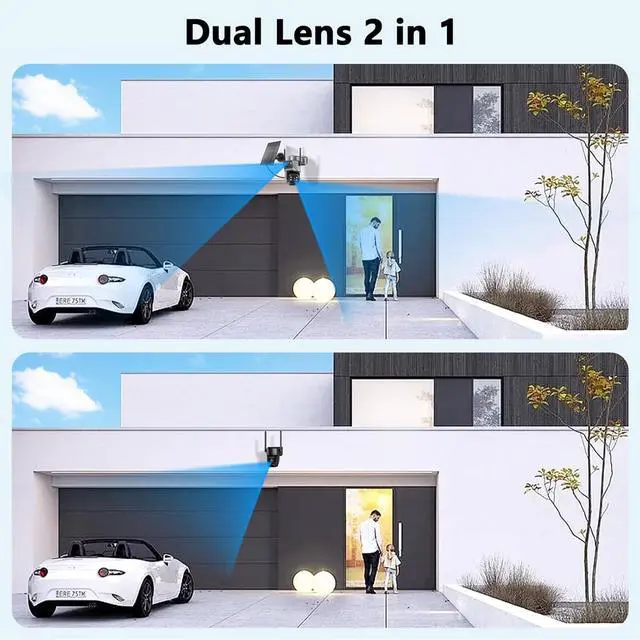 Alt view image 3 of 7 - 4K Solar Security Cameras Wireless Outdoor, 5G/2.4G WiFi 6, Dual Lens 2-in-1 Home Security Camera, Color Night Vision/2-Way Audio/PIR Motion Alarm/360° PTZ/Auto Human Tracking/Waterproof