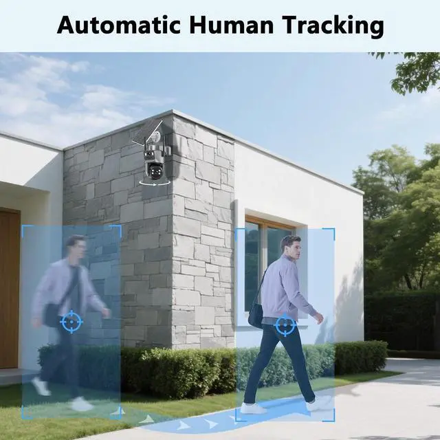 Alt view image 4 of 7 - 4K Solar Security Cameras Wireless Outdoor, 5G/2.4G WiFi 6, Dual Lens 2-in-1 Home Security Camera, Color Night Vision/2-Way Audio/PIR Motion Alarm/360° PTZ/Auto Human Tracking/Waterproof