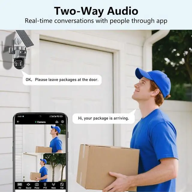 Alt view image 5 of 7 - 4K Solar Security Cameras Wireless Outdoor, 5G/2.4G WiFi 6, Dual Lens 2-in-1 Home Security Camera, Color Night Vision/2-Way Audio/PIR Motion Alarm/360° PTZ/Auto Human Tracking/Waterproof