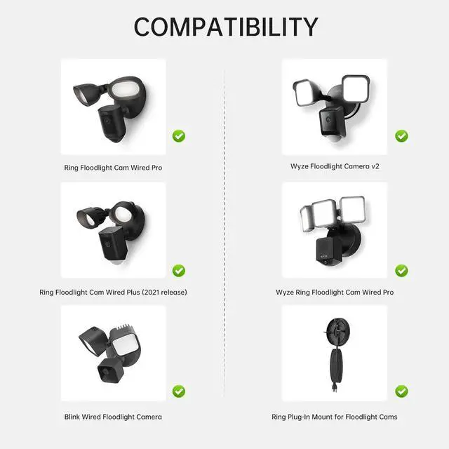 Alt view image 4 of 7 - Eave Mount for Ring Floodlight Cam Wired Plus/Pro, Blink Wired Floodlight Camera, Ring Smart Lighting Floodlight Wired, Wyze Floodlight Camera v2/Pro, and Roku Floodlight Camera - Black