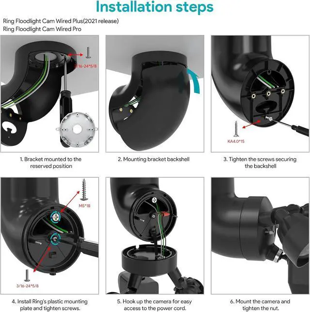 Alt view image 7 of 7 - Eave Mount for Ring Floodlight Cam Wired Plus/Pro, Blink Wired Floodlight Camera, Ring Smart Lighting Floodlight Wired, Wyze Floodlight Camera v2/Pro, and Roku Floodlight Camera - Black