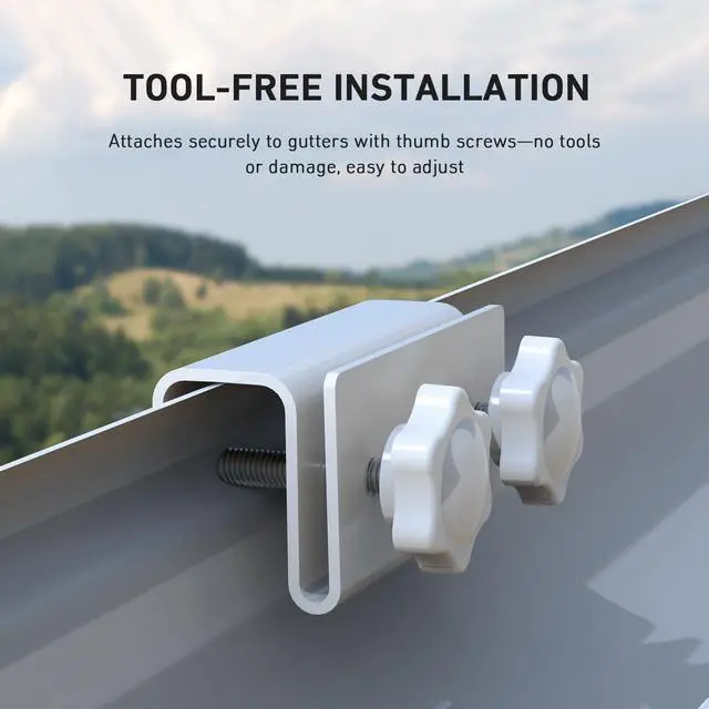 Alt view image 3 of 7 - Holicfun Gutter Mount for Ring, Blink, Eufy, and Arlo Outdoor Security Cameras, No-Drill Installation, 360° Adjustable, Weather-Resistant, White