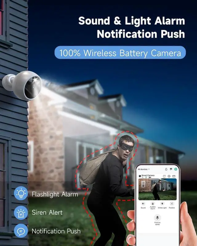 Alt view image 7 of 7 - Security Cameras Wireless Outdoor,2K Battery Wireless WiFi Cameras for Home Security,AI Motion Detection,Local SD/Cloud Storage,Smart Home Cam (White 1 Pack)