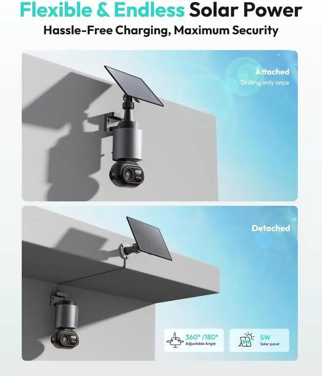 Alt view image 6 of 7 - BOTSLAB Security Cameras Wireless Outdoor, 2 Cam-Kit, 4K Color Night Vision, Solar Cameras for Home Security with 360° PT, No Monthly Fee, 32GB Local Storage HomeBase, Auto Tracking, Easy Installation