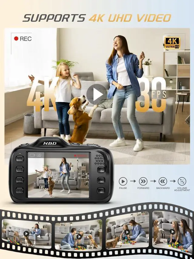 Alt view image 3 of 7 - NBD 64MP Digital Cameras for Photography,4K Point and Shoot Camera,16X Zoom Compact Travel Cameras, Auto Focus Camera for Beginners Teens Kids and Lover Gift,Includes 32GB SD Card (Black)