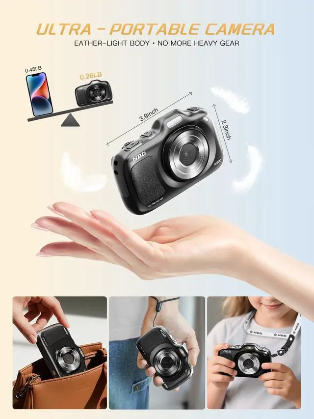 Alt view image 7 of 7 - NBD 64MP Digital Cameras for Photography,4K Point and Shoot Camera,16X Zoom Compact Travel Cameras, Auto Focus Camera for Beginners Teens Kids and Lover Gift,Includes 32GB SD Card (Black)