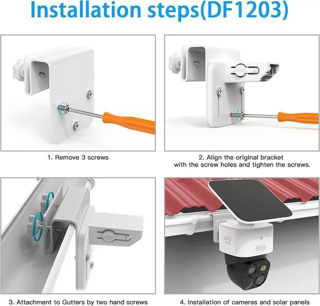 Alt view image 5 of 7 - Gutter Mount Bracket Compatible with Eufy Security SoloCam S340/SoloCam E30/E42,Solar Security Camera(1pack-White)