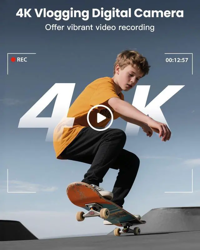 Alt view image 2 of 7 - 4K Digital Camera for Photography, WiFi 64MP 180° Flip Screen 3" Autofocus Vlogging Camera for YouTube, 16X Zoom Compact Point and Shoot Cameras for Beginner with 32GB Card, 2 Batteries