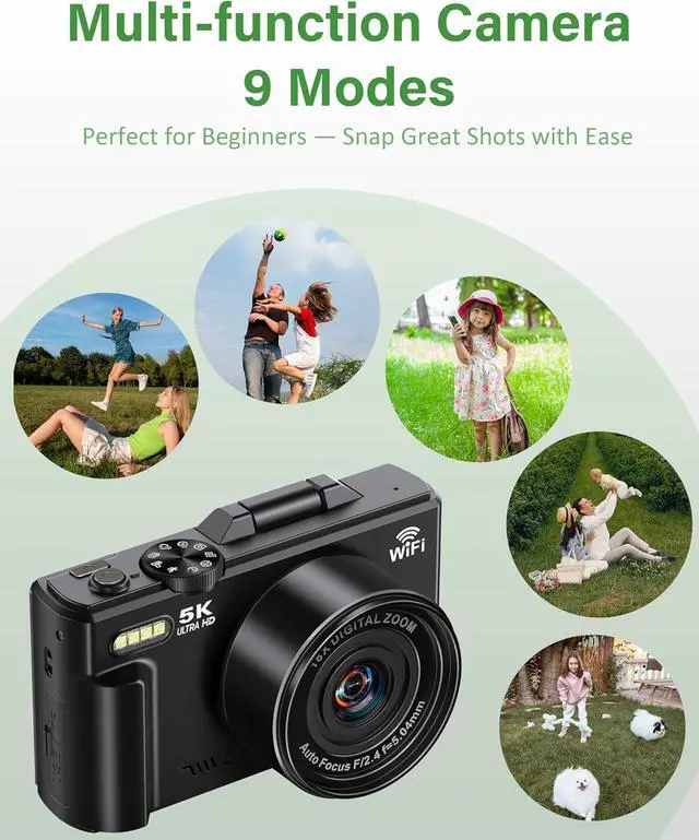Alt view image 6 of 7 - 5K Digital Camera for Photography, 75MP WiFi Vlogging Camera for YouTube, 18X Zoom UHD Autofocus, 3" 180° Flip Screen, Video Camera with 32GB SD Card & 2 Batteries