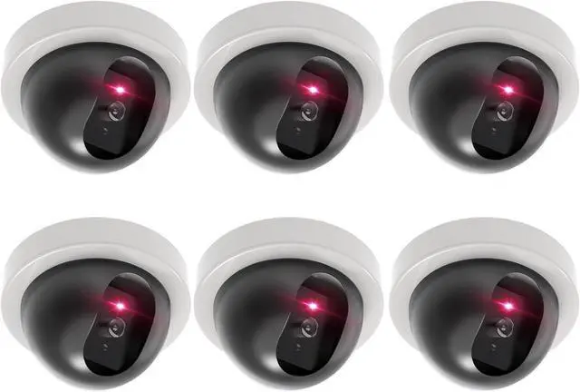 Main image of WALI Dummy Fake Security CCTV Dome Camera with Flashing Red LED Light with Security Alert Sticker Decals (SDW-6), 6 Packs, White