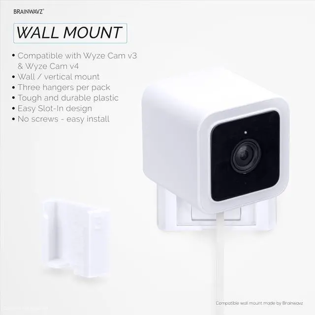 Alt view image 6 of 7 - BRAINWAVZ 3 Pack Wall Mount for Wyze Cam V3 & V4, Adhesive VHB Stick On - Easy to Install, No Tools Needed, No Mess, No Drilling, Strong Adhesive Mount, White