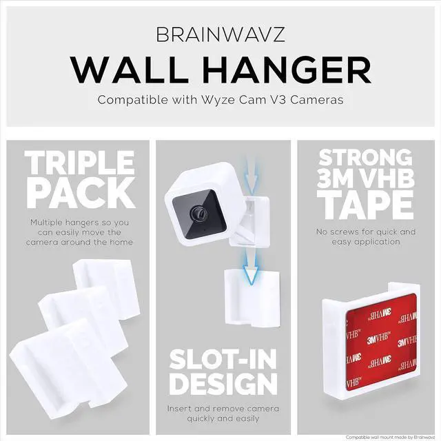 Alt view image 5 of 7 - BRAINWAVZ 3 Pack Wall Mount for Wyze Cam V3 & V4, Adhesive VHB Stick On - Easy to Install, No Tools Needed, No Mess, No Drilling, Strong Adhesive Mount, White