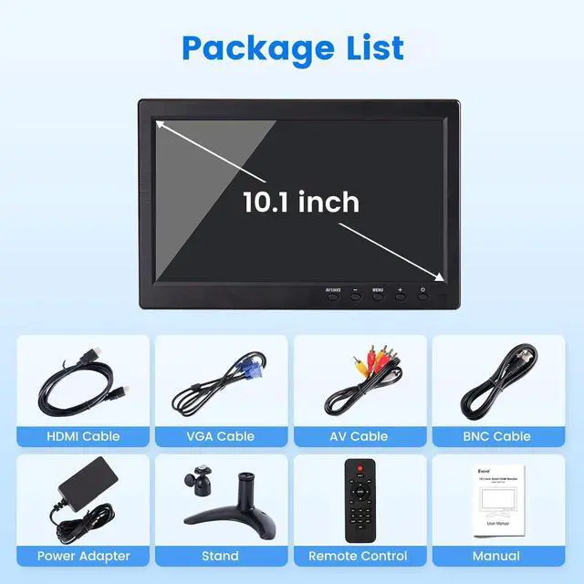 Alt view image 6 of 7 - Eyoyo 10.1 inch Security Monitor 1366x768 Resolution, Small HDMI Monitor Supporting HDMI VGA AV BNC USB Input, Small Screen with Built-in Speakers for PC CCTV Camera NVR(EM101AD)