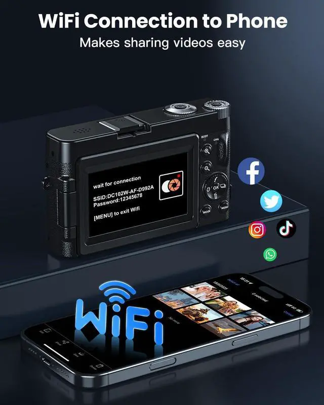 Alt view image 4 of 7 - 4K Digital Camera for Photography, WiFi 64MP 180° Flip Screen 3" Autofocus Vlogging Camera for YouTube, 16X Zoom Compact Point and Shoot Cameras for Beginner with 32GB Card, 2 Batteries
