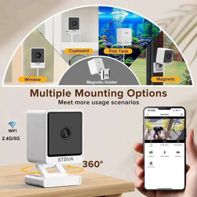 Alt view image 5 of 5 - 3MP 2K Window Security Camera,2.4G&5G WiFi Indoor Camera for Home with Color Night Vision,24/7 Recording,Motion Detection,Support SD Card and US Cloud Storage.(1PCS)