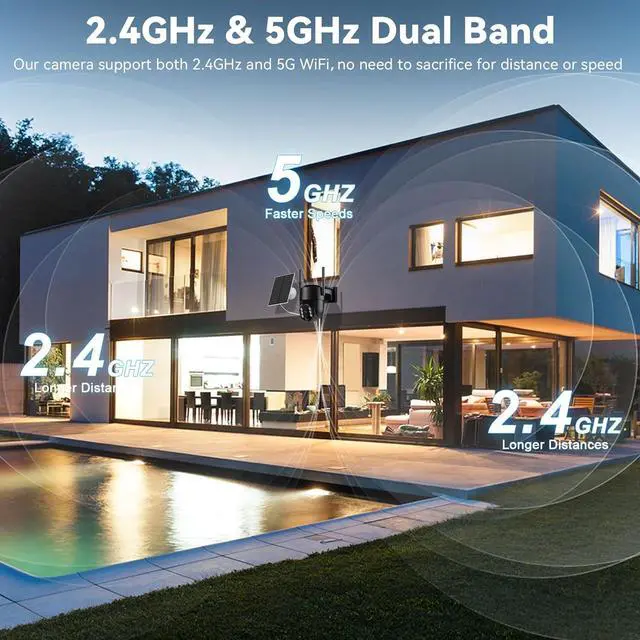 Alt view image 2 of 7 - Solar Camera Outdoor Wireless, 2K Solar Security Cameras Wireless Outdoor, Battery Powered Wire-Free 5G WiFi Camera, 360° View PTZ, AI Human Detection, Siren Alarm, Color Night Vision, Work with Alexa