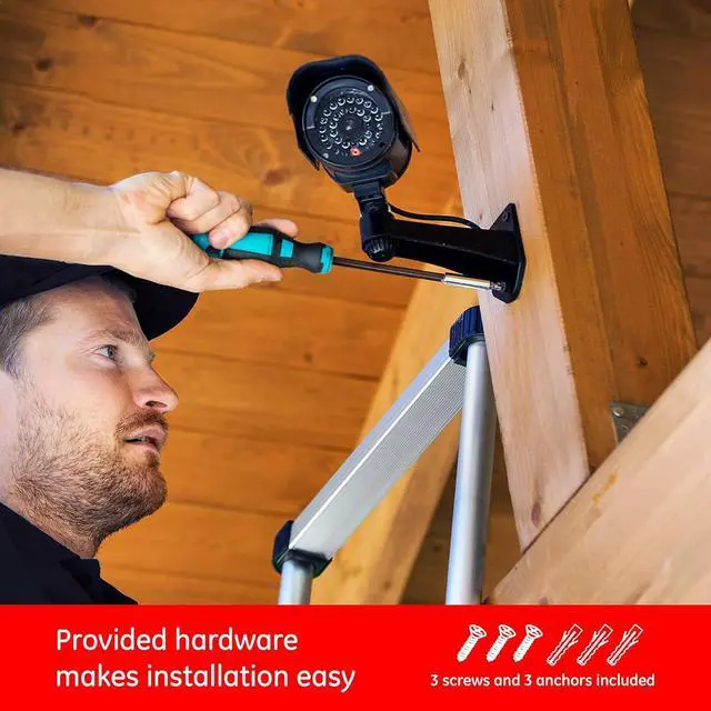 Alt view image 7 of 7 - GE Power Gear GE Decoy Security Bullet Camera with Flashing Red Light, Blinking LED, Fake Surveillance, Realistic Looking Recording Lens, Indoor/Outdoor Use, Wireless, Black, 40661