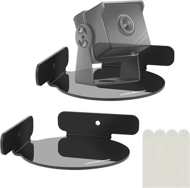 Main image of Acrylic Mini Circular Corner Shelf Mount for Security Cameras, Baby Monitors, Speakers, Plants & More, Universal Cam Holder, Easy to Install, Screwless with Damage-free Replacement Strips (Black)