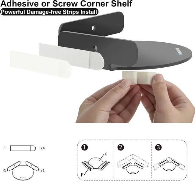 Alt view image 4 of 7 - Acrylic Mini Circular Corner Shelf Mount for Security Cameras, Baby Monitors, Speakers, Plants & More, Universal Cam Holder, Easy to Install, Screwless with Damage-free Replacement Strips (Black)