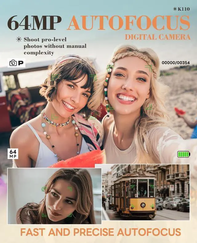 Alt view image 3 of 7 - 64MP Digital Cameras for Photography 5K - 18X Zoom Autofocus, 3 180° Screen Flips, Anti-Shake, 32GB Card & 2 Batteries, Compact Vlogging Camera for Travel YouTube (Black)