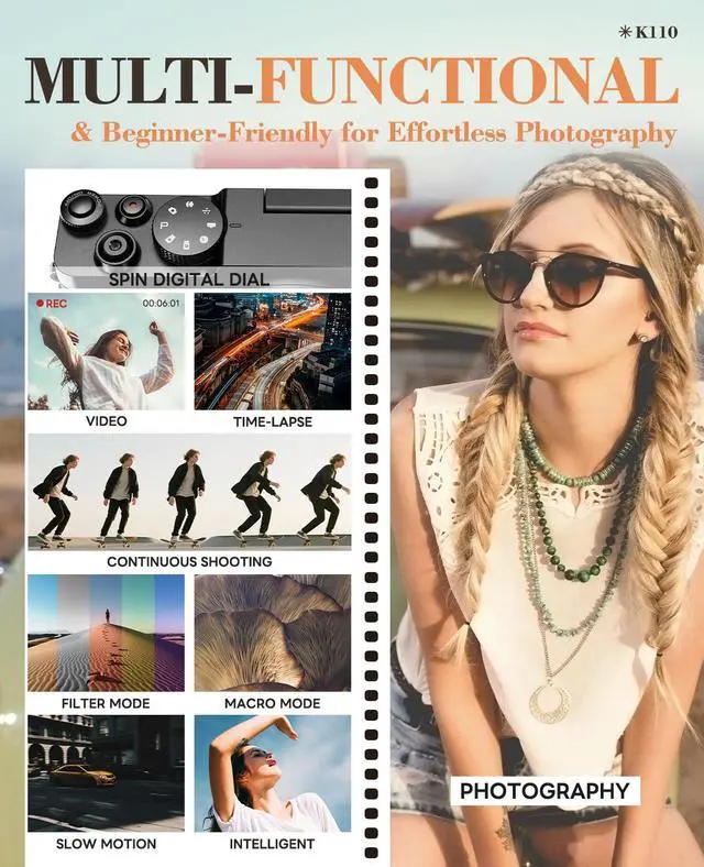 Alt view image 6 of 7 - 64MP Digital Cameras for Photography 5K - 18X Zoom Autofocus, 3 180° Screen Flips, Anti-Shake, 32GB Card & 2 Batteries, Compact Vlogging Camera for Travel YouTube (Black)