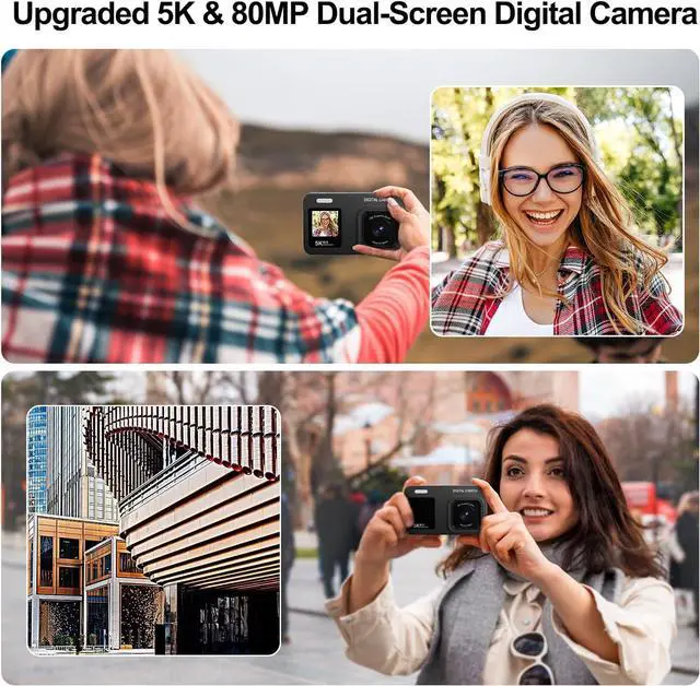 Alt view image 5 of 7 - Upgraded 5K Dual Screen Digital Camera,80MP Vlog Photography Camera for YouTube,Campus,Travel,Compact Point & Shoot Camera for Teens & Beginners with Autofocus,18x Zoom,Anti-Shake,Black